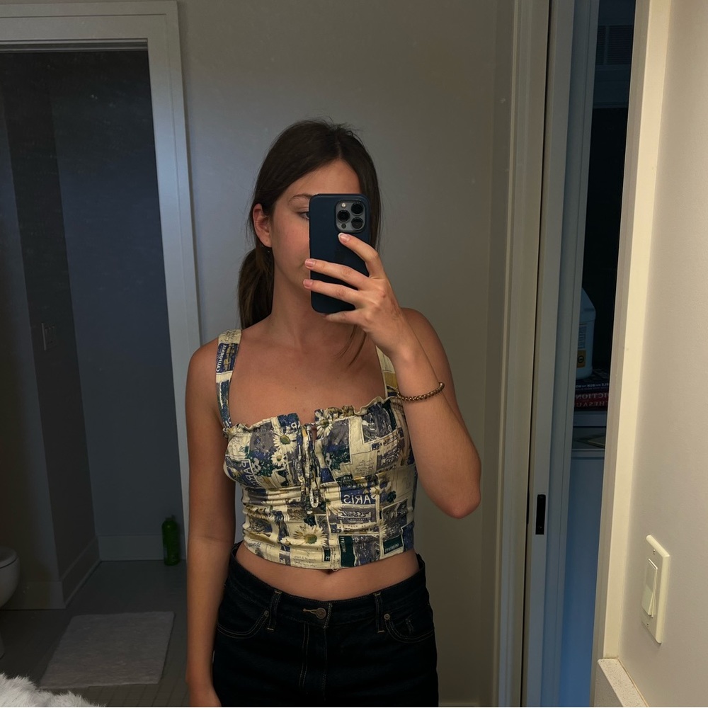 Urban Outfitters Blue and White Greece Top; size XS